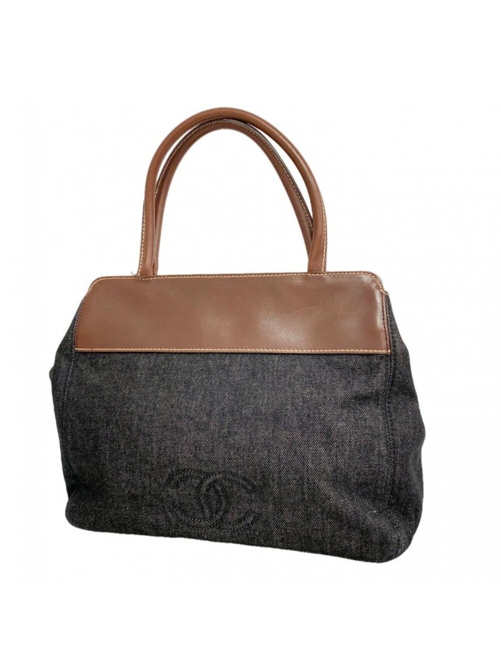Chanel Tote Denim Brown Black Silver